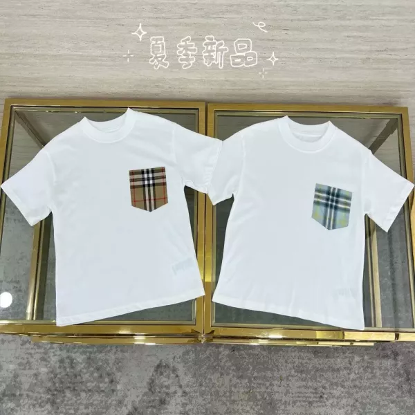 버버리 체크 포켓 코튼 반팔 상의