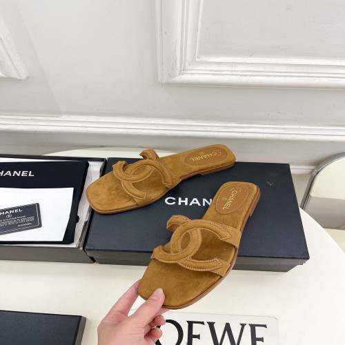 샤넬 더블 씨 컷아웃 플랫 슬라이드