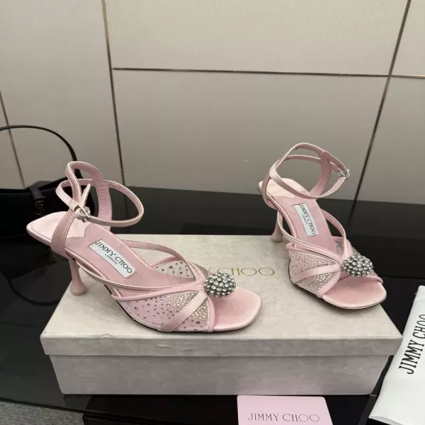 지미추 레이스 디테일 크리스탈 장식 샌들