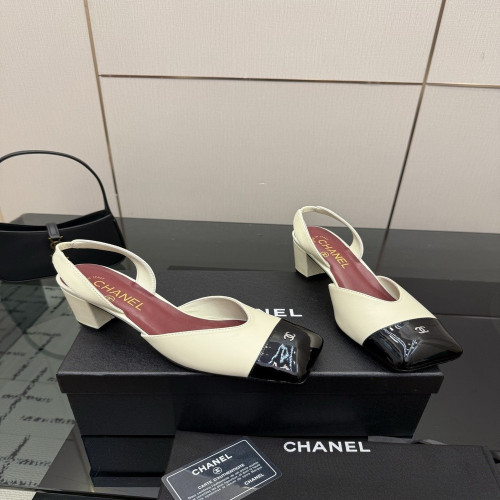 샤넬 투톤 스퀘어토 슬링백 샌들