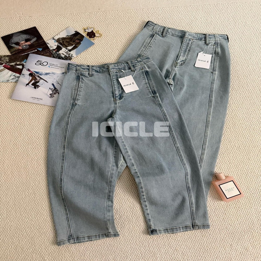 아이시클 라이트 블루 크롭 데님 바지