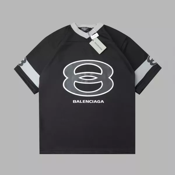 발렌시아가 더블 링 넘버 프린트 져지 반팔 탑