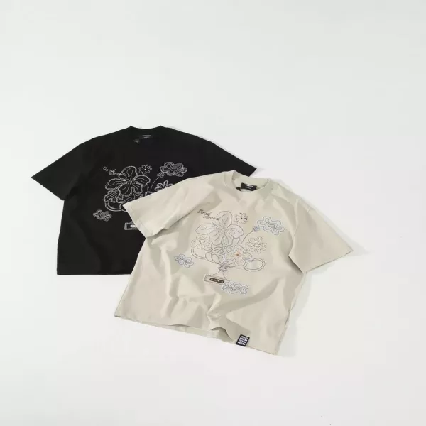 굿브랜드 블라썸 관주 자수 코튼 반팔 탑