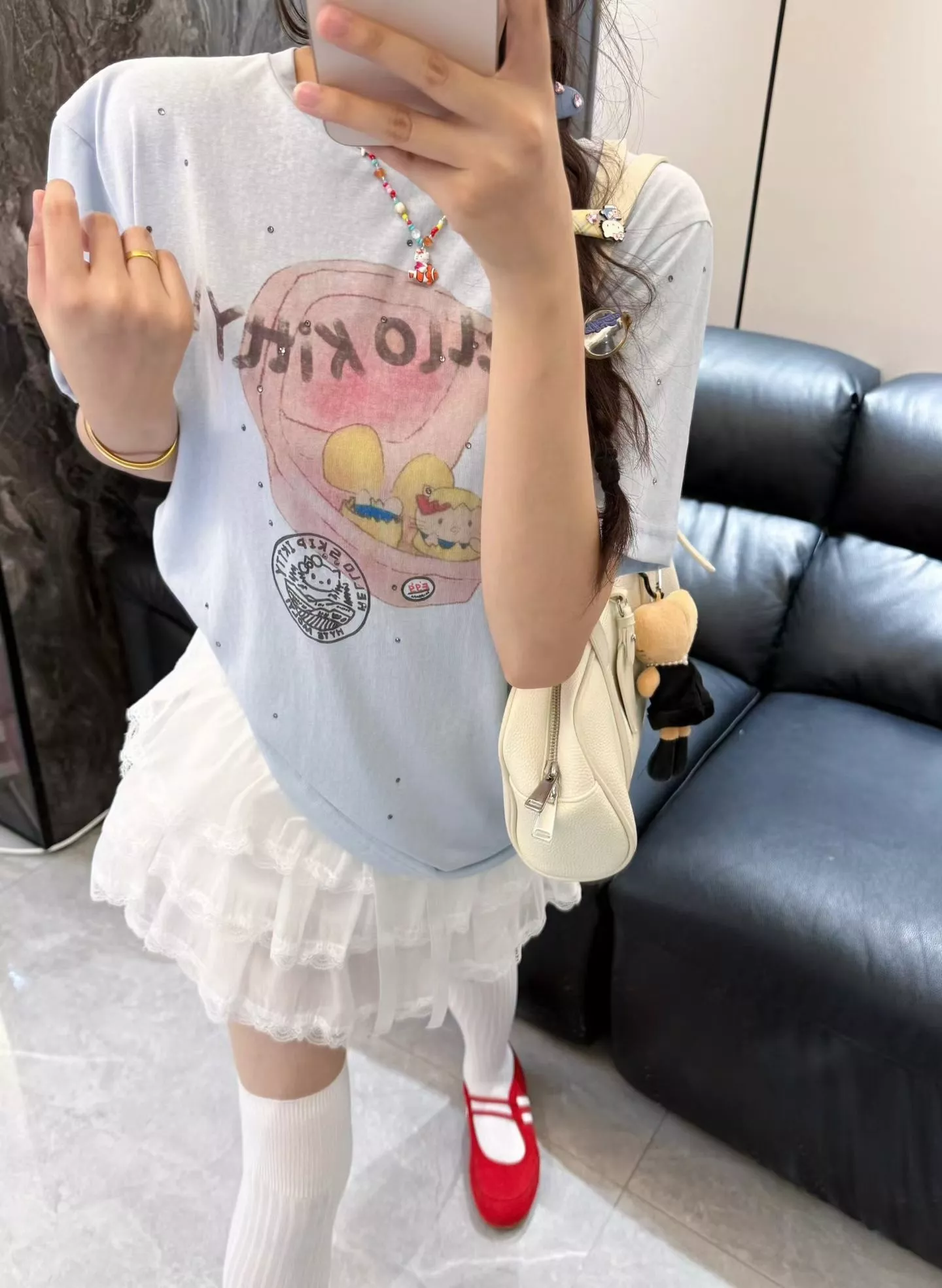 노브랜드 빈티지 키티 프린팅 반팔 탑 상세 이미지 32