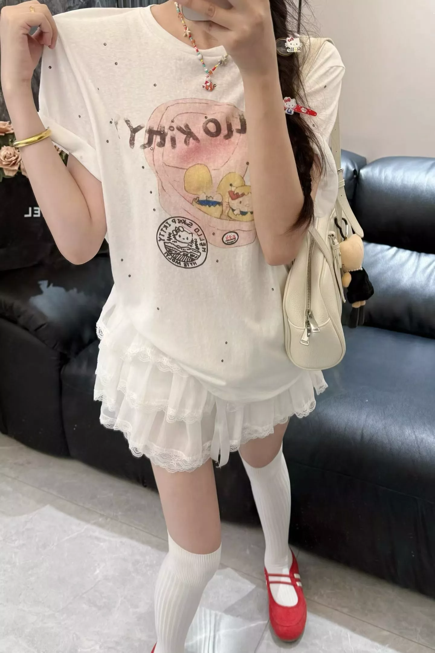 노브랜드 빈티지 키티 프린팅 반팔 탑 상세 이미지 20