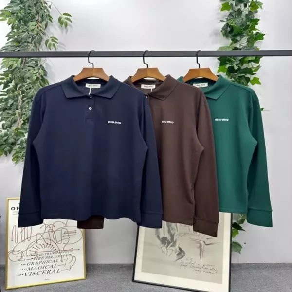 미우미우 피케 코튼 긴소매 폴로 상의