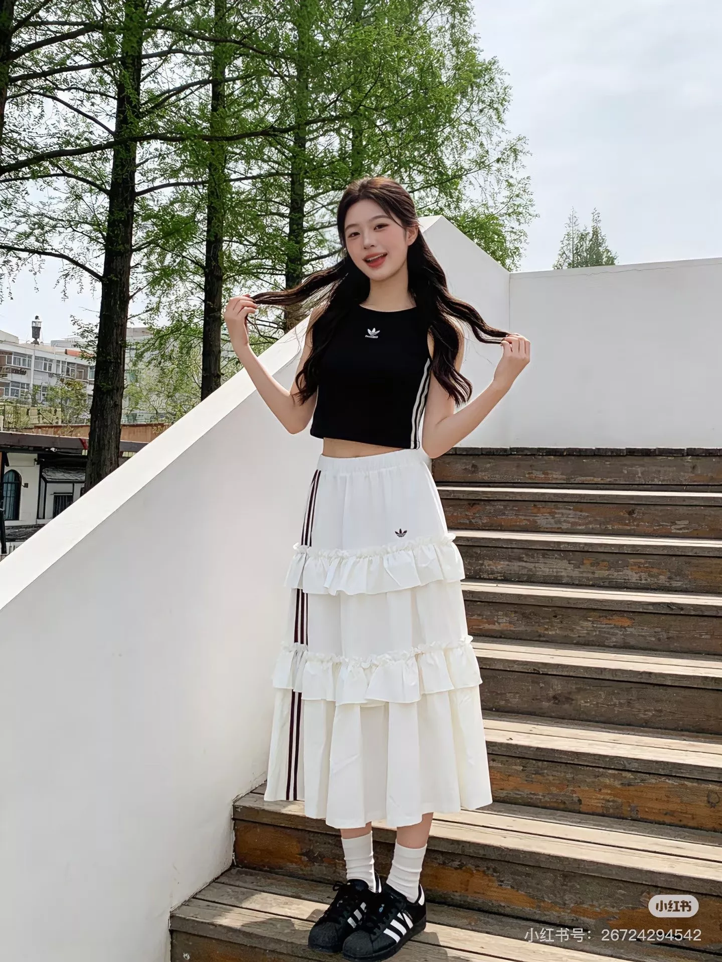 아디다스 삼선 프릴 캉캉 맥시 스커트 상세 이미지 25