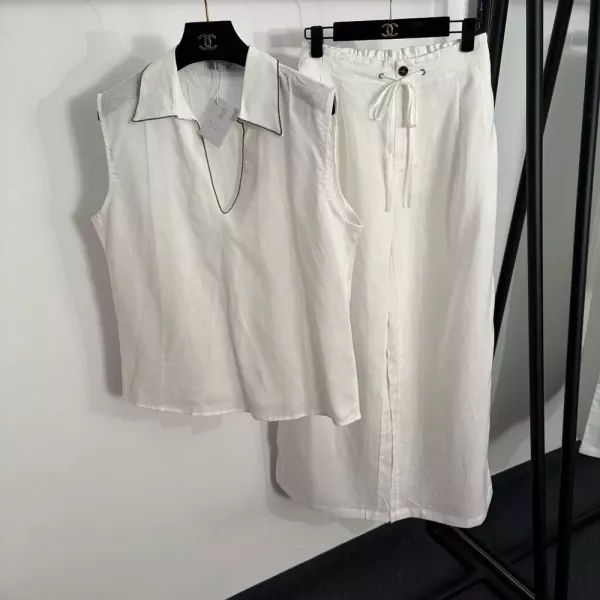 브루넬로쿠치넬리 브이넥 비즈 장식 린넨 투피스