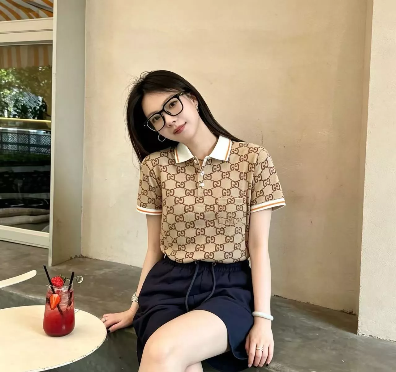 구찌 더블 G 자카드 폴로 반소매 탑 상세 이미지 13