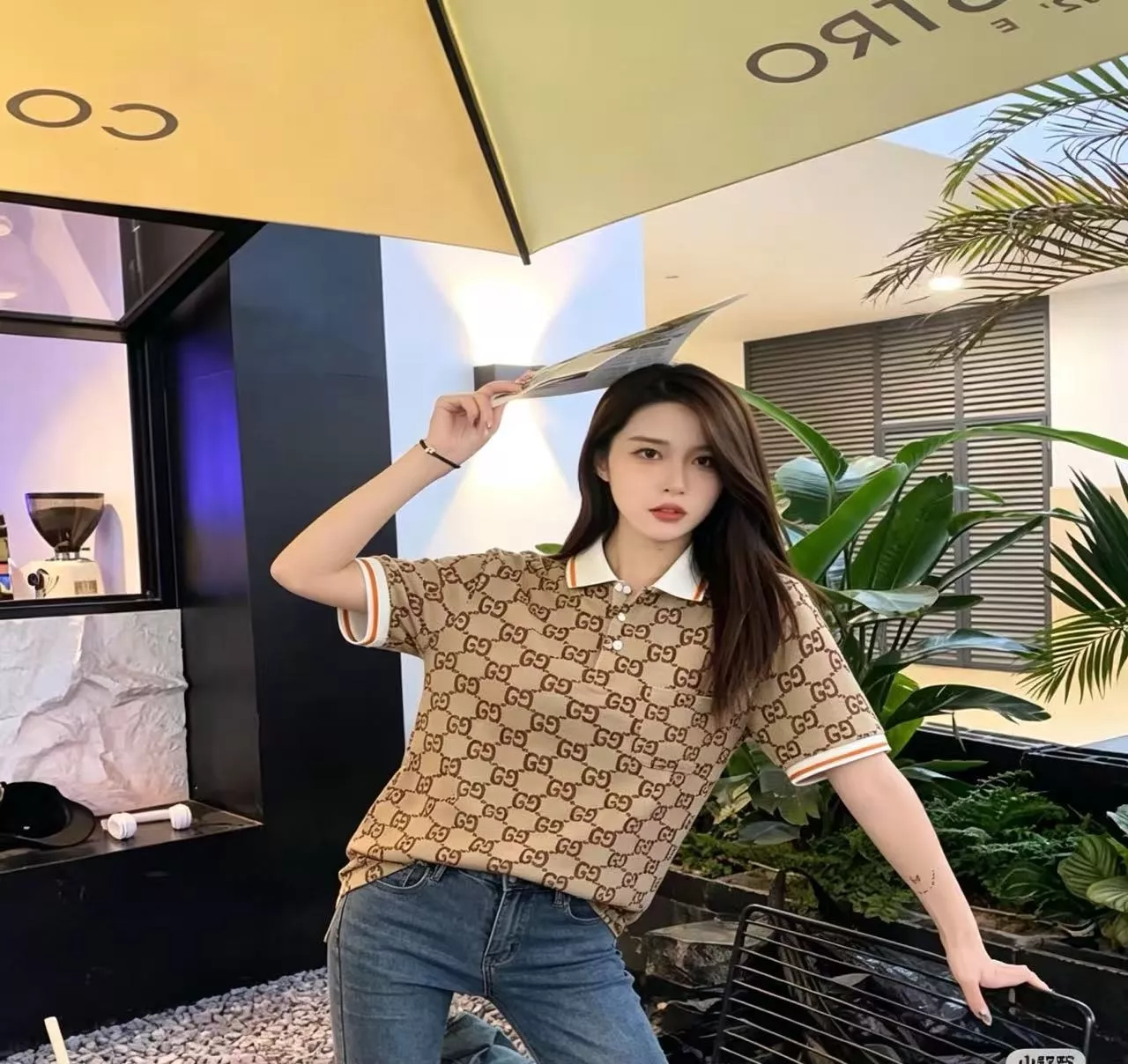 구찌 더블 G 자카드 폴로 반소매 탑 상세 이미지 15