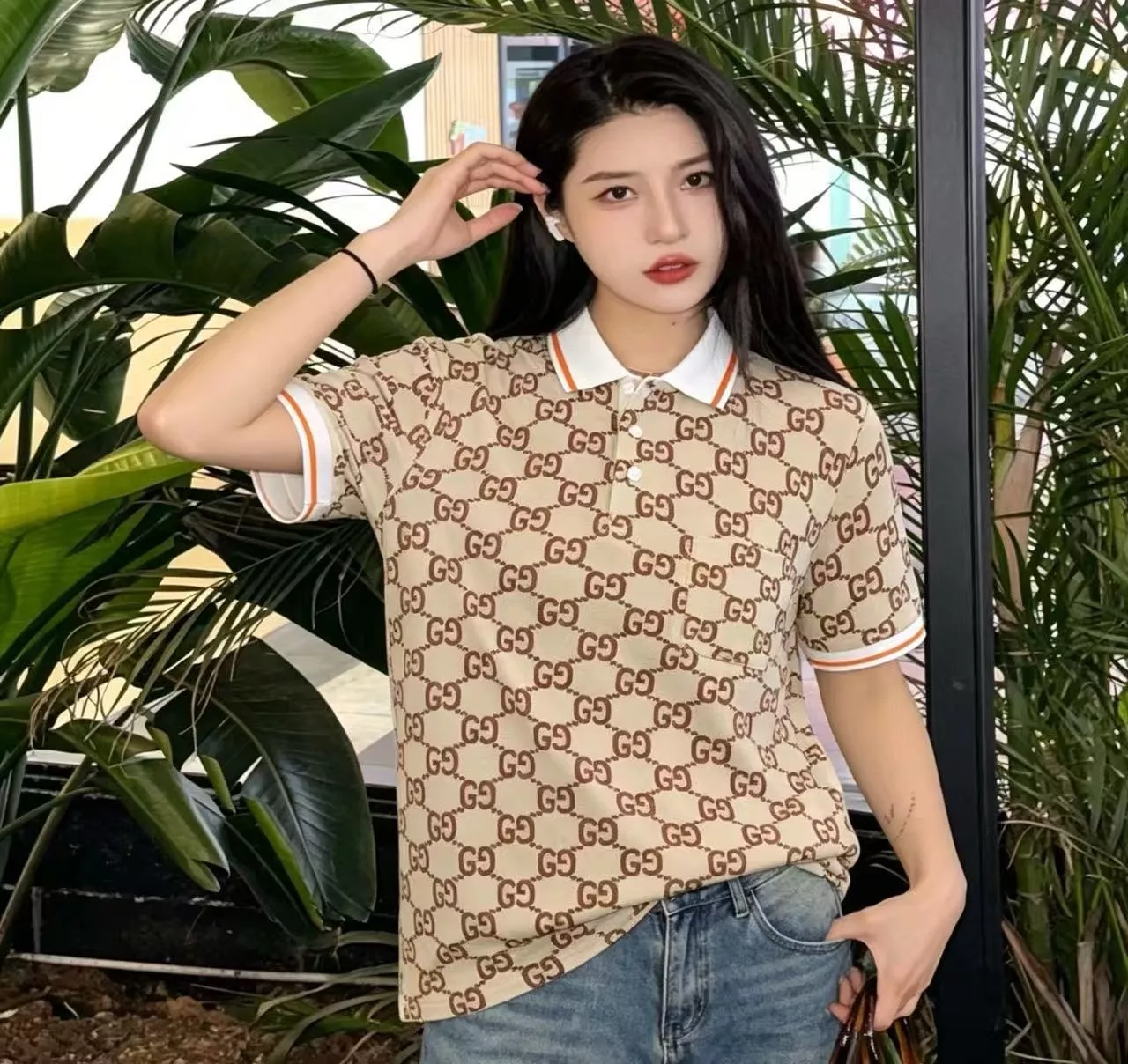 구찌 더블 G 자카드 폴로 반소매 탑 상세 이미지 17