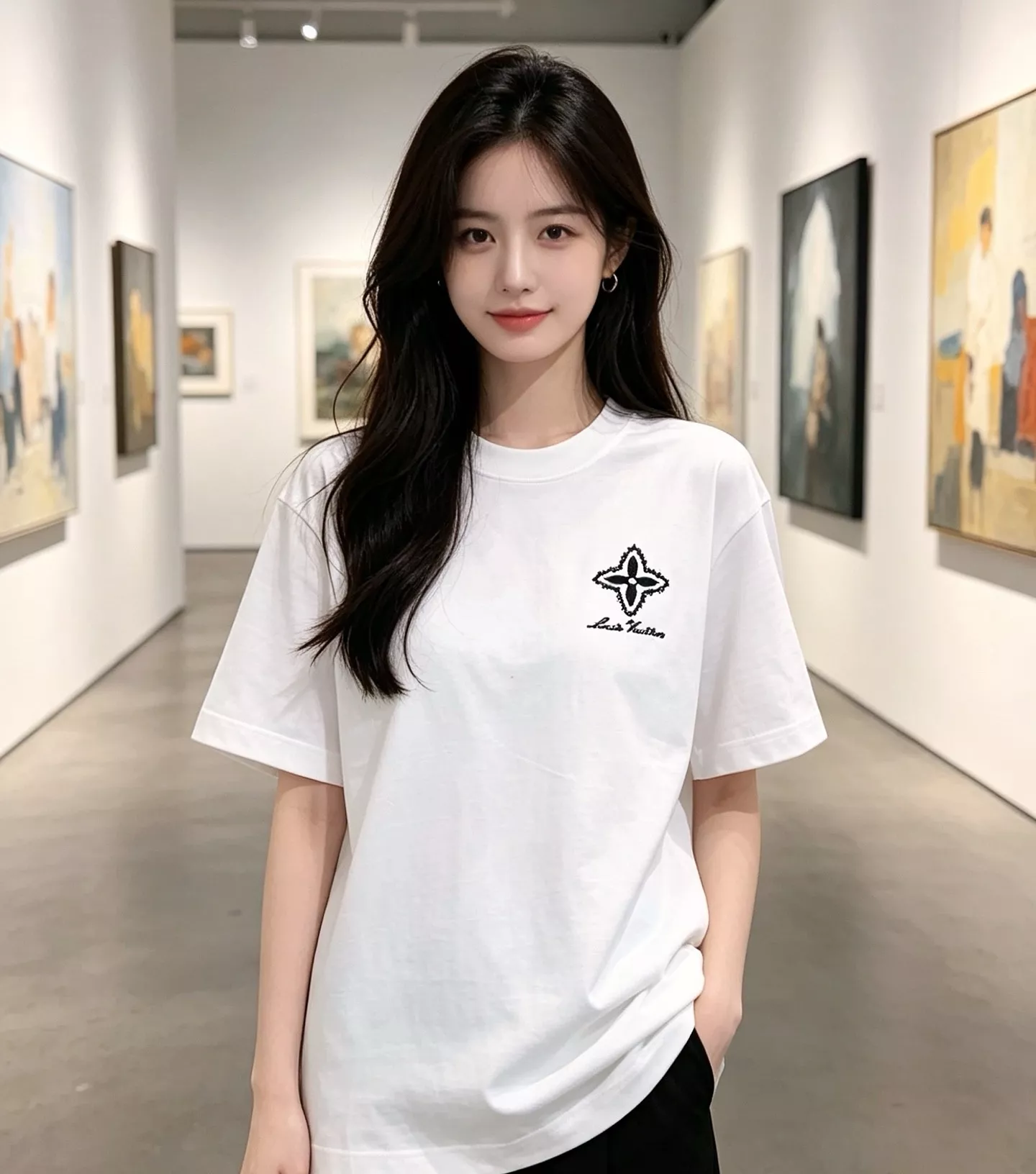 루이비통 사엽초 자수 로고 라운드 반팔 상의 상세 이미지 11