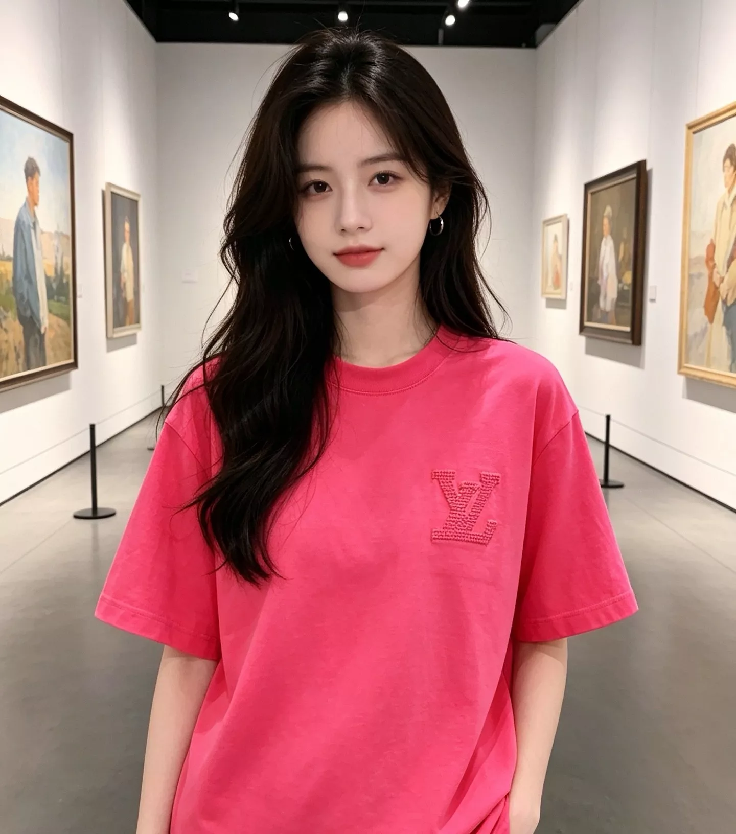 루이비통 가슴 로고 입체 자수 라운드 반팔 탑 상세 이미지 12