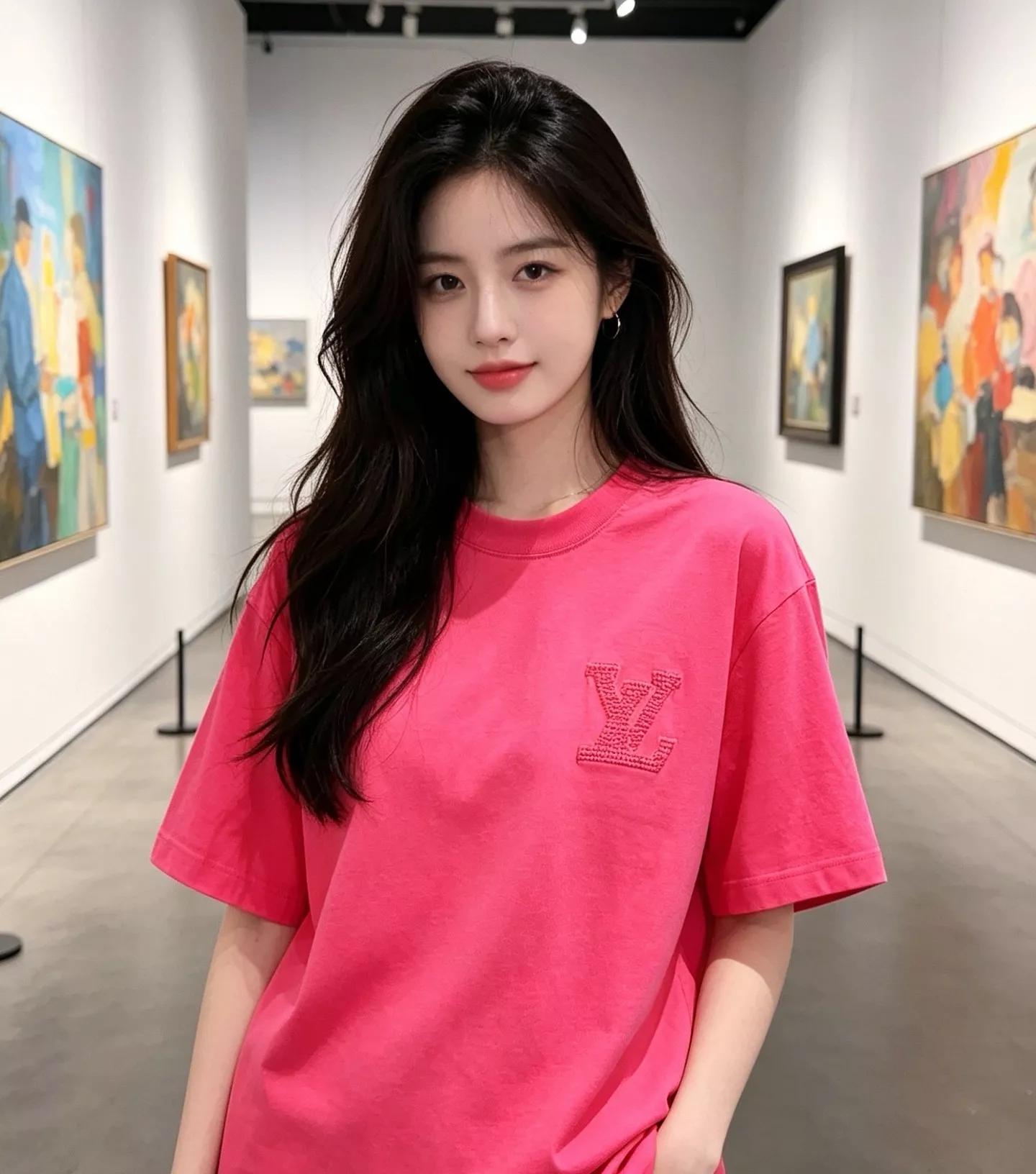 루이비통 가슴 로고 입체 자수 라운드 반팔 탑 상세 이미지 13