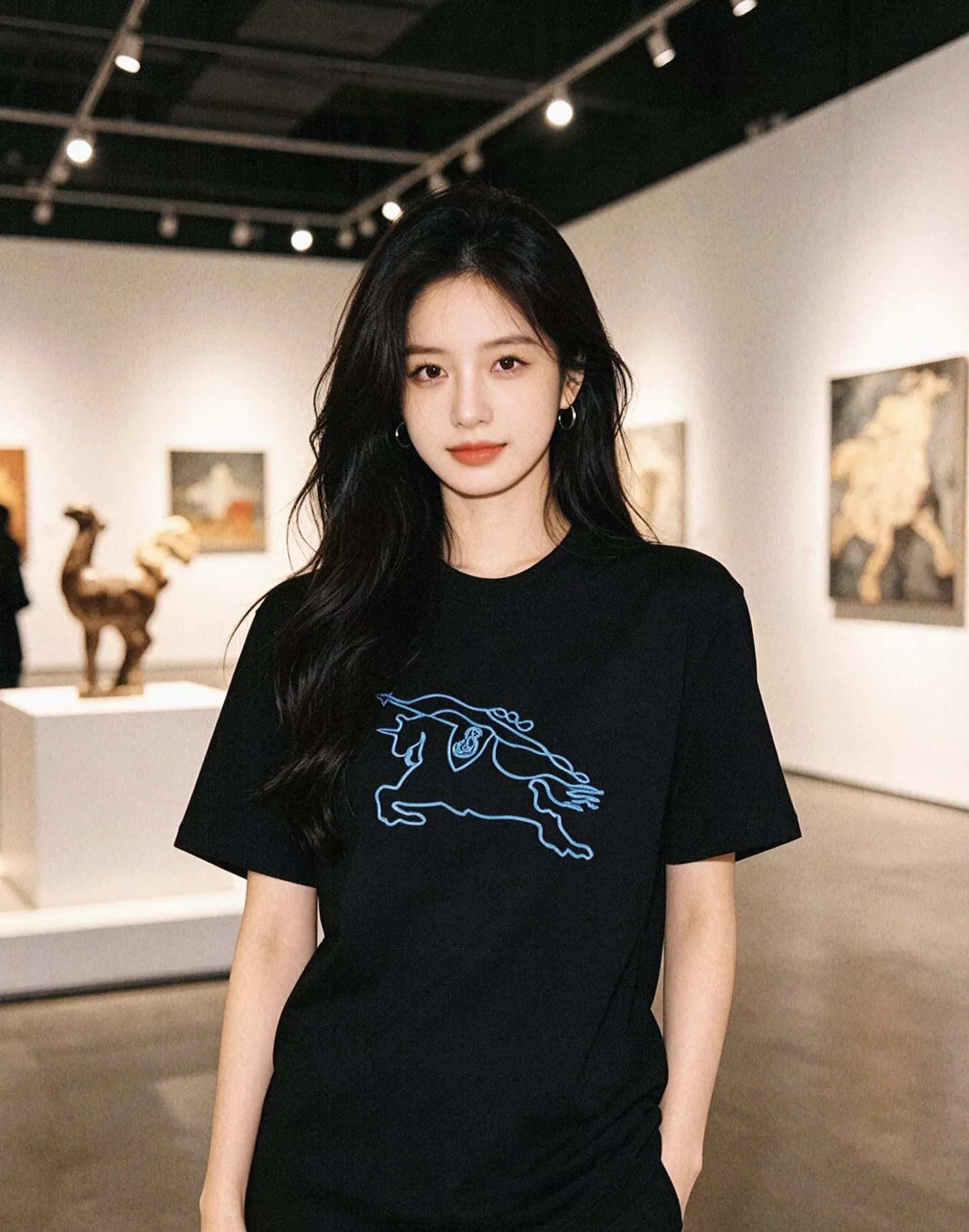 버버리 홀로우 자수 전마 라운드 코튼 탑 상세 이미지 12