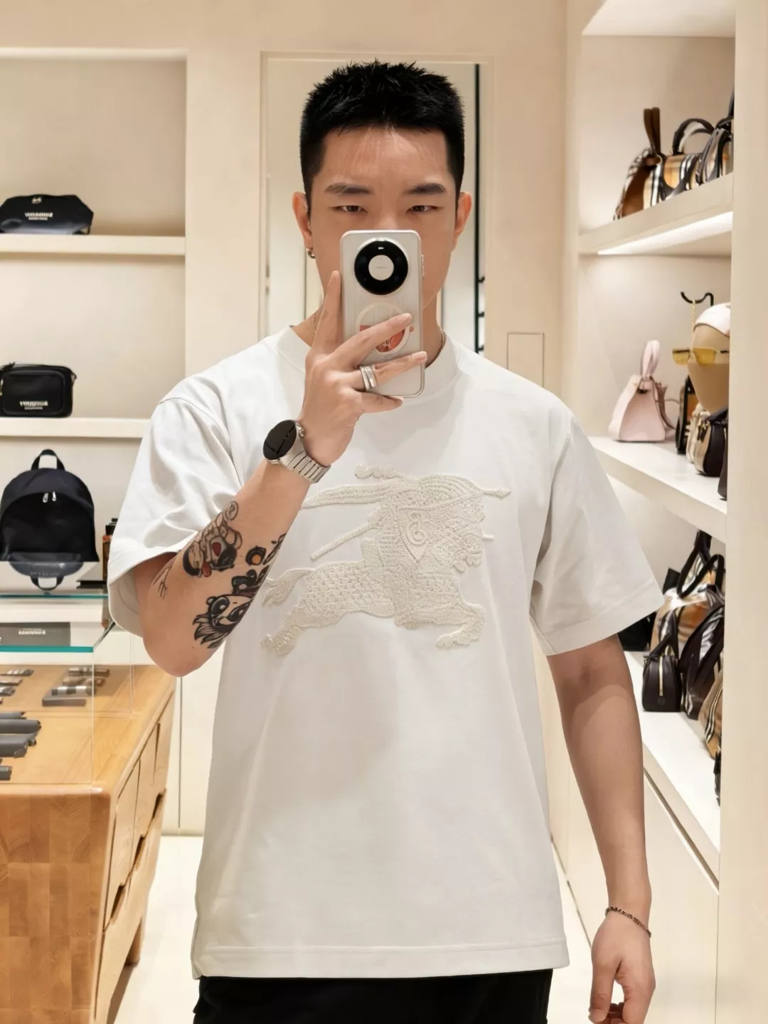 버버리 전사 자수 포인트 코튼 하프슬리브 탑 상세 이미지 12