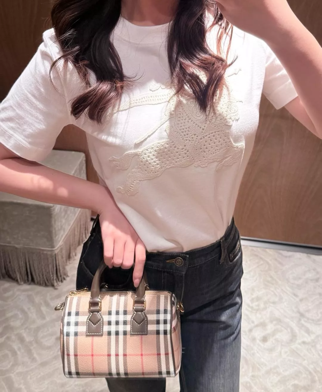 버버리 전사 자수 포인트 코튼 하프슬리브 탑 상세 이미지 15