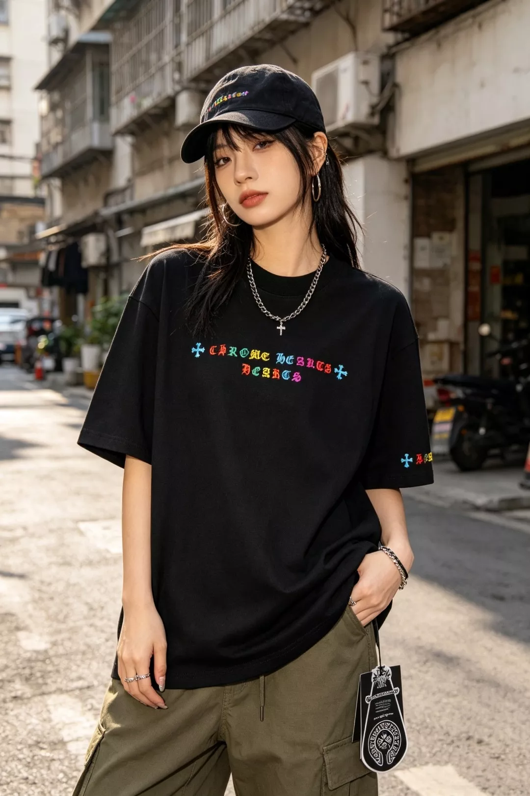 크롬하츠 컬러 로고 자수 포인트 반팔 상의 상세 이미지 13