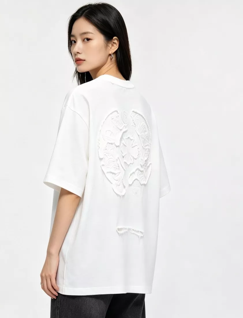 크롬하츠 워싱 디스트로이드 크로스 패치 반팔 탑 상세 이미지 14