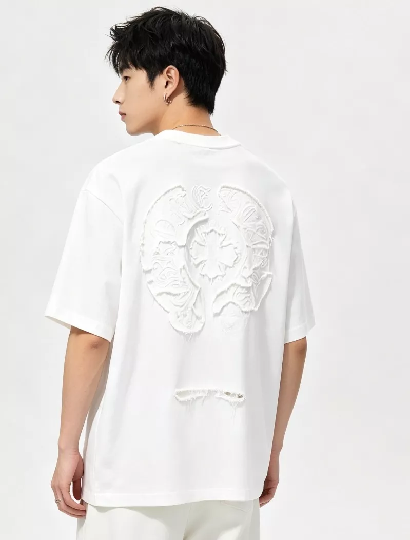 크롬하츠 워싱 디스트로이드 크로스 패치 반팔 탑 상세 이미지 18