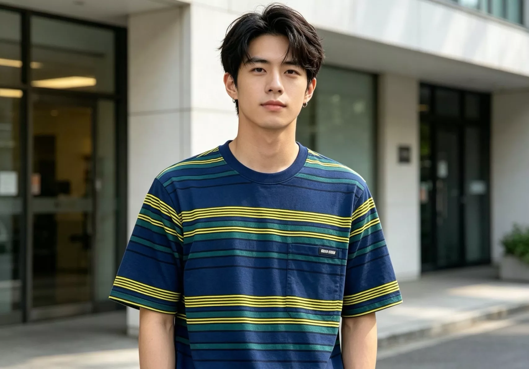 미우미우 오톤네 시리즈 배색 스트라이프 니트 탑 상세 이미지 18