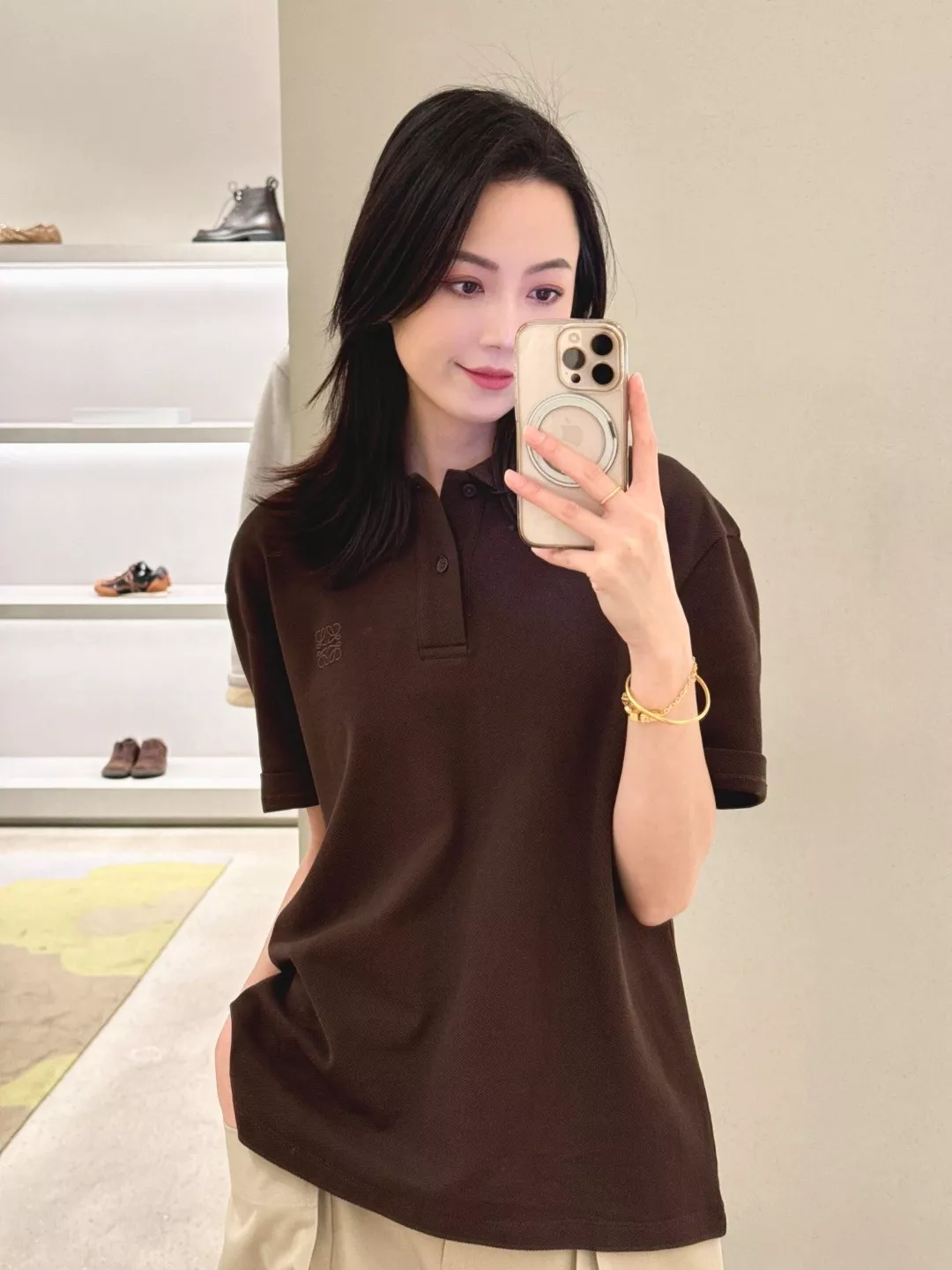 로에베 자수 로고 코튼 피케 폴로 상의 상세 이미지 14