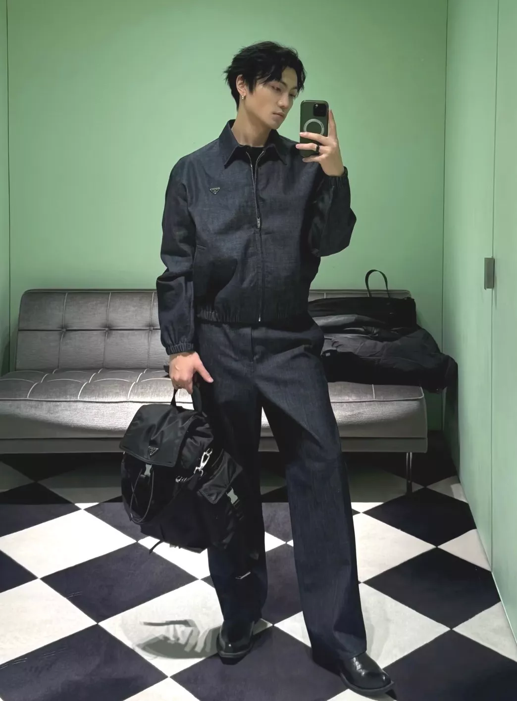 프라다 데님 카라 집업 아우터 상세 이미지 18