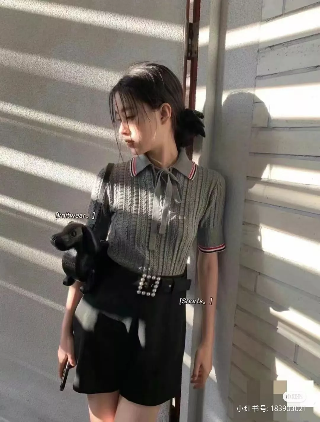 톰브라운 리본 레이스업 반팔 니트 탑 상세 이미지 24