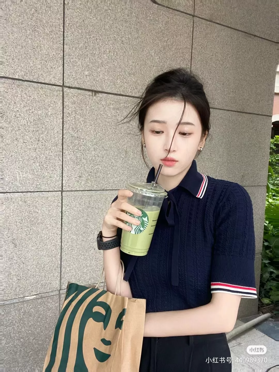 톰브라운 리본 레이스업 반팔 니트 탑 상세 이미지 30