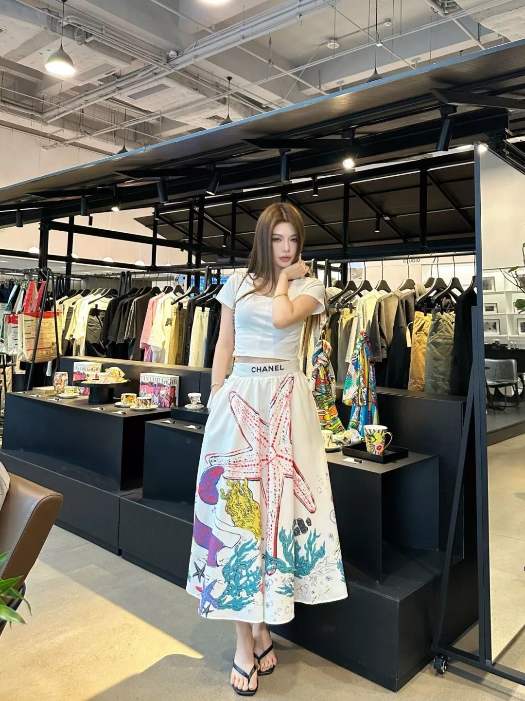 샤넬 해성 프린트 플레어 스커트 상세 이미지 16