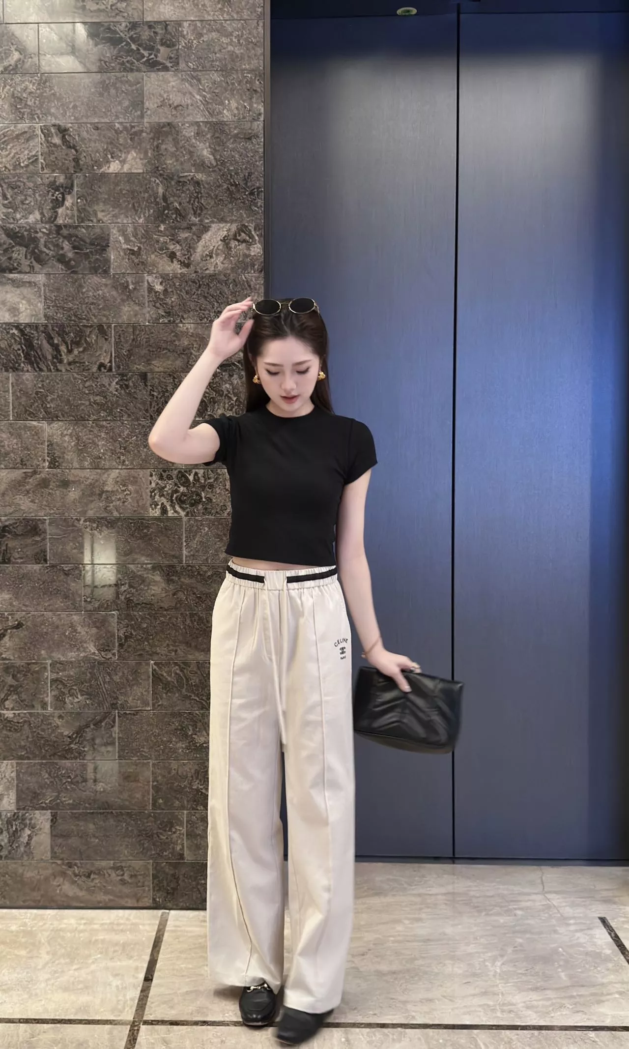 셀린느 배색 허리 밴딩 와이드 팬츠 상세 이미지 34