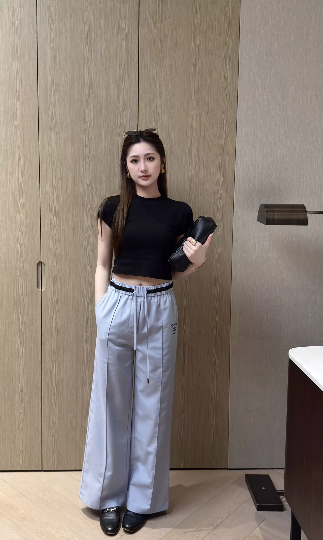 셀린느 배색 허리 밴딩 와이드 팬츠 상세 이미지 15