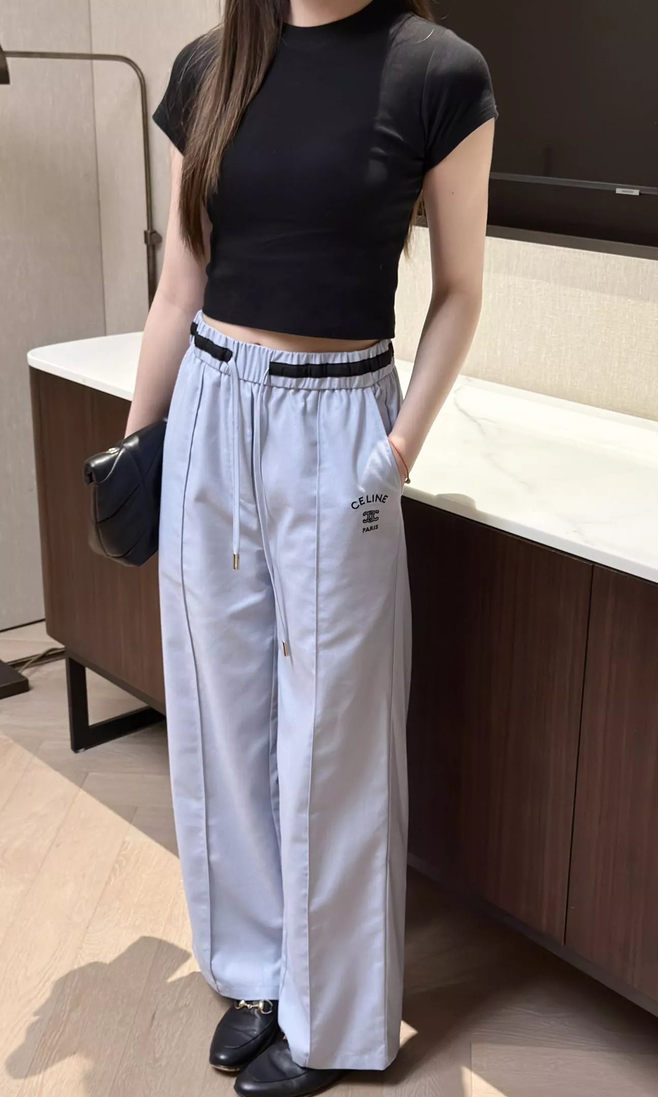셀린느 배색 허리 밴딩 와이드 팬츠 상세 이미지 12