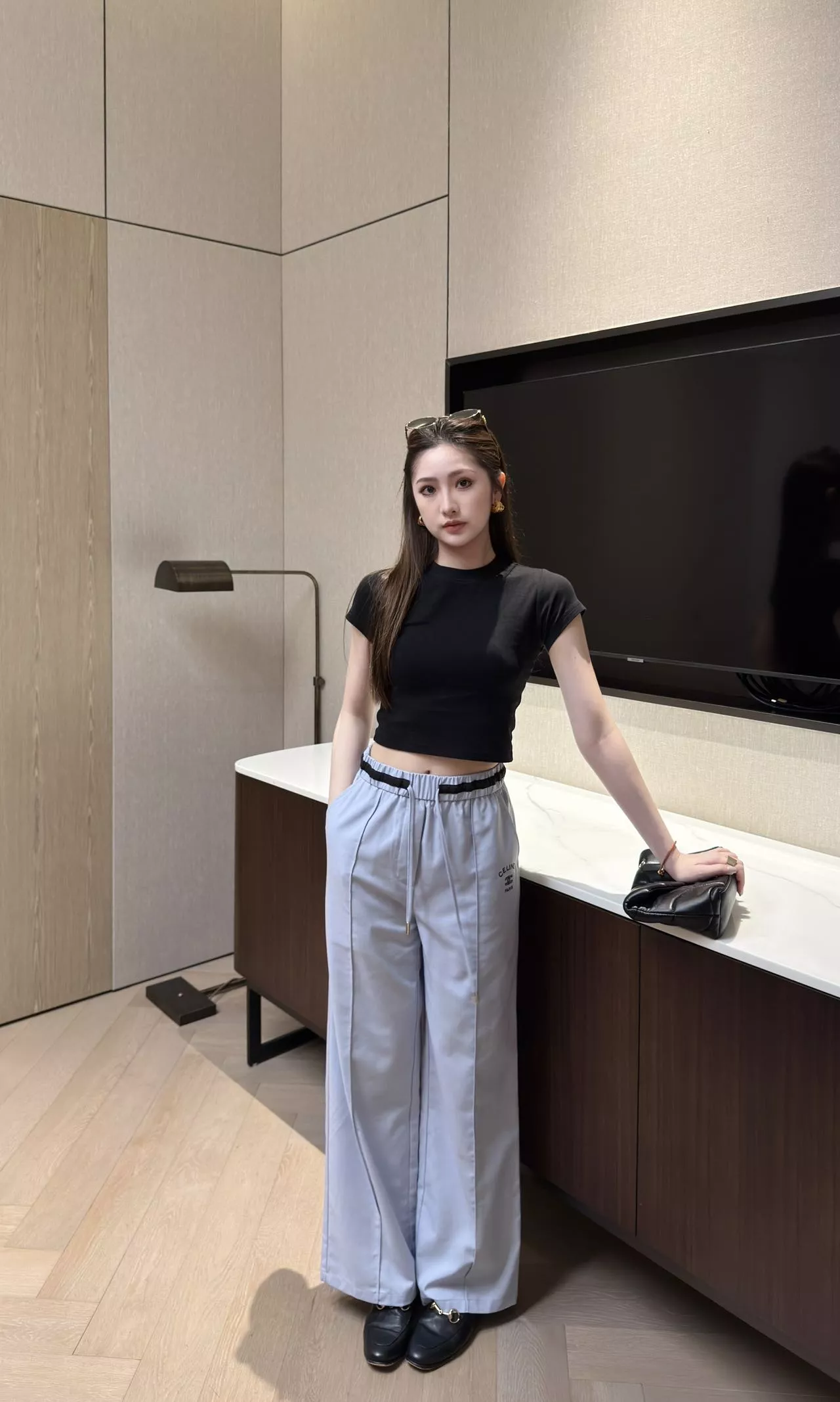 셀린느 배색 허리 밴딩 와이드 팬츠 상세 이미지 11