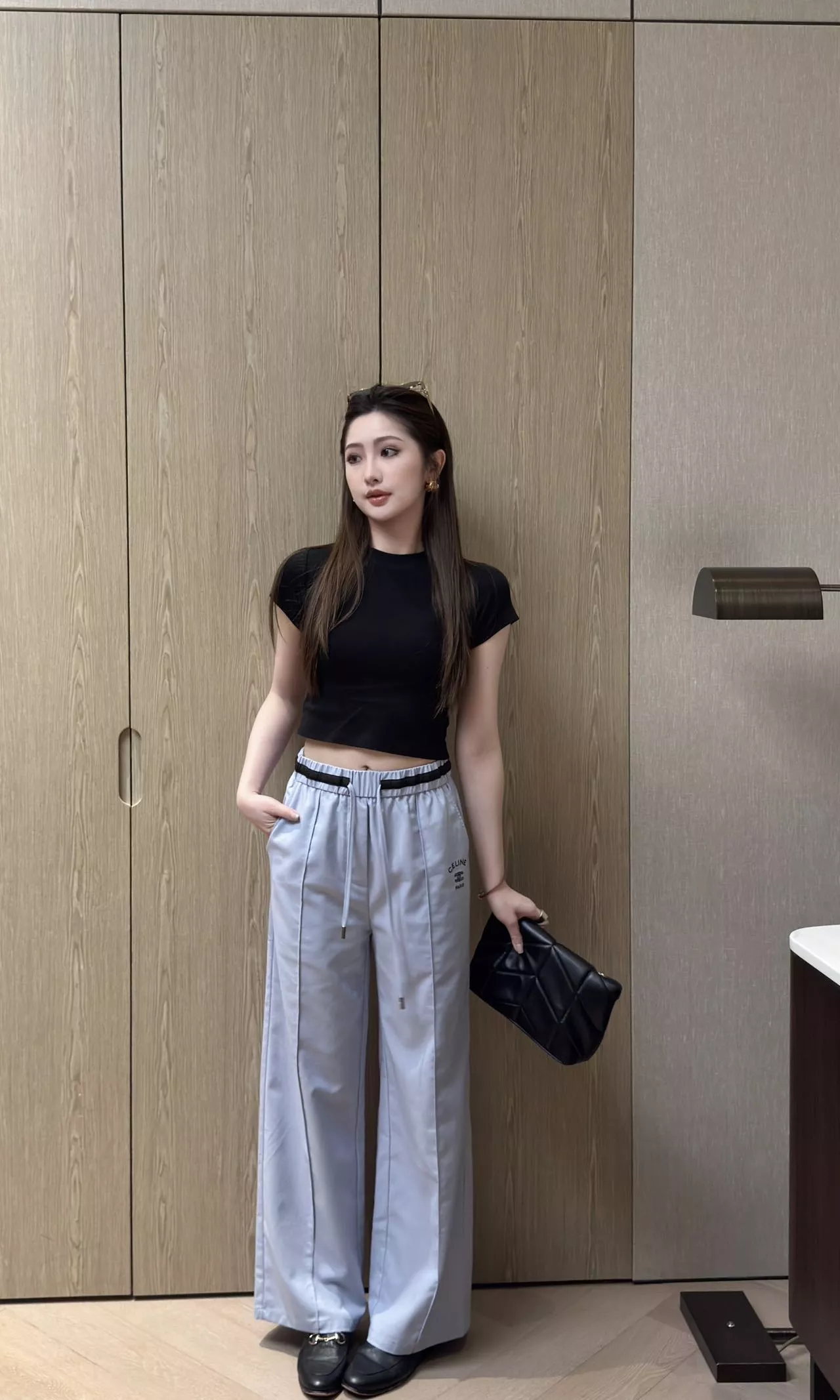 셀린느 배색 허리 밴딩 와이드 팬츠 상세 이미지 17