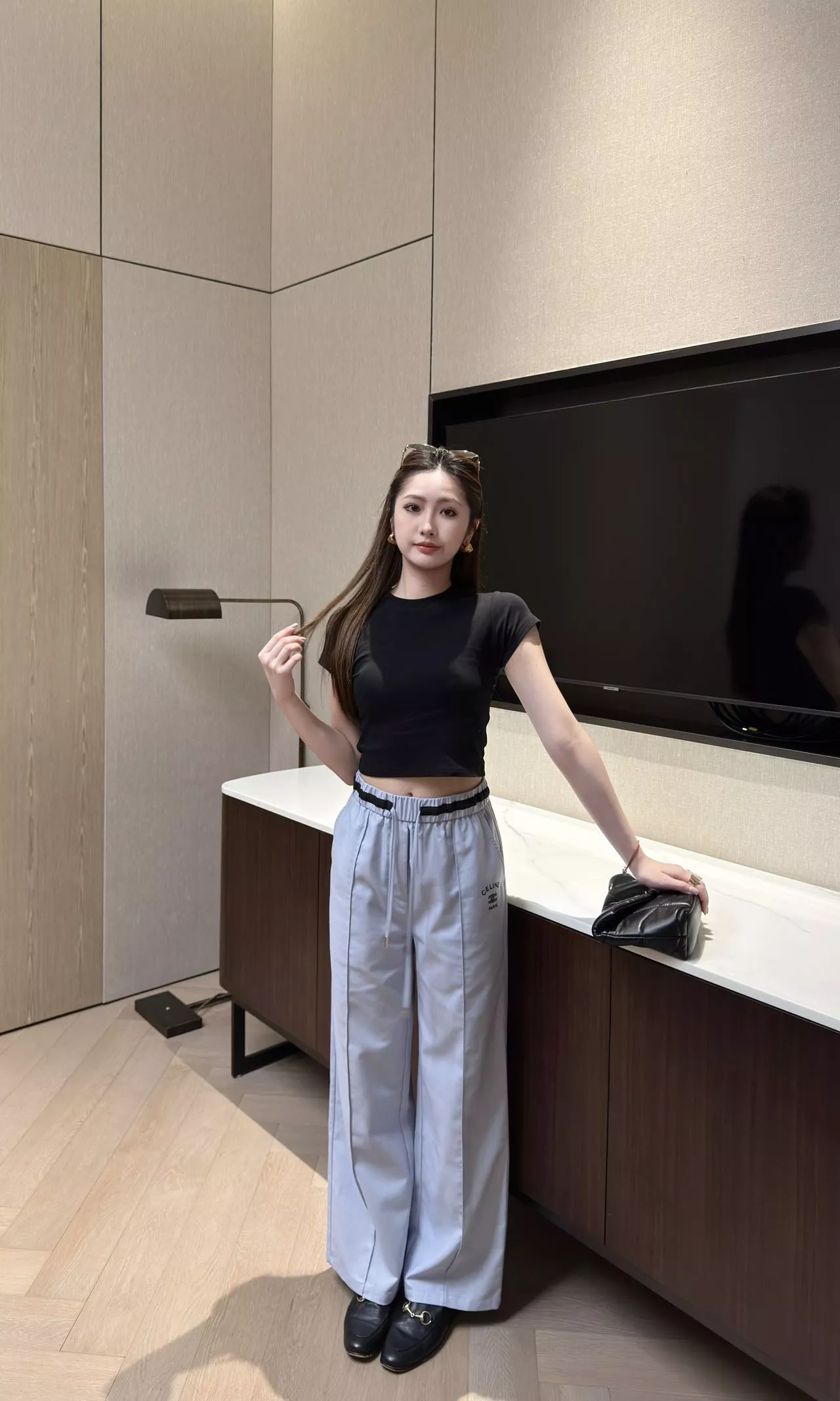 셀린느 배색 허리 밴딩 와이드 팬츠 상세 이미지 18