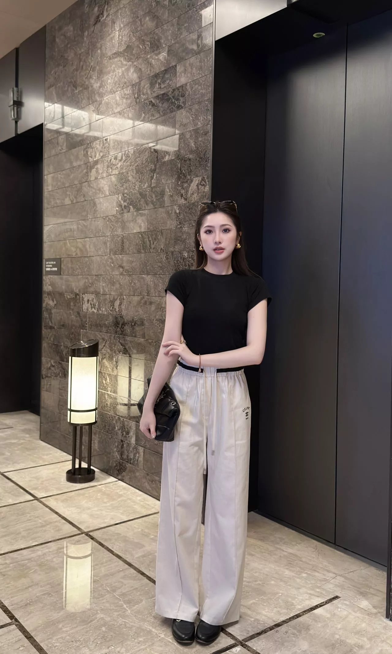 셀린느 배색 허리 밴딩 와이드 팬츠 상세 이미지 32
