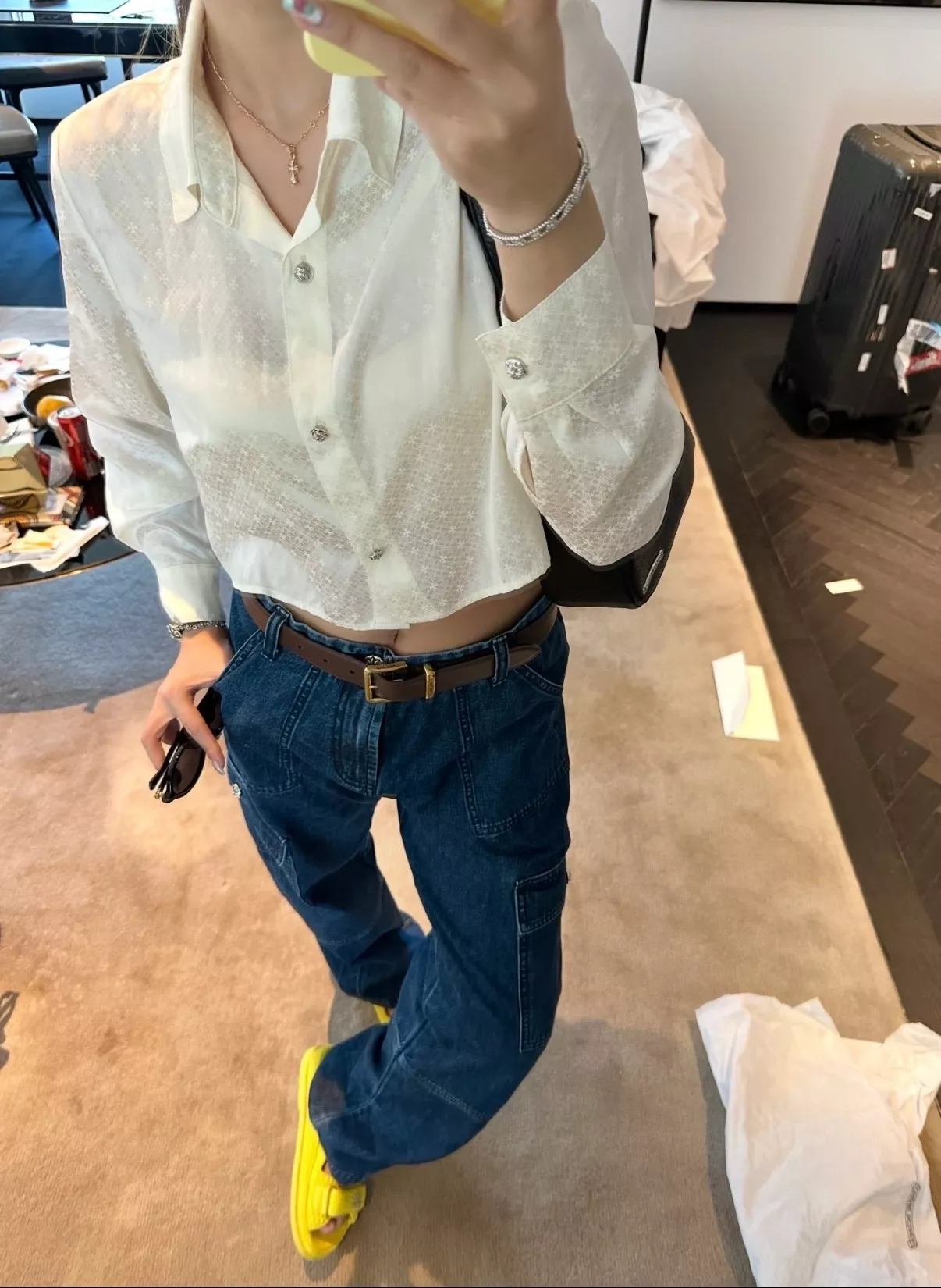 노브랜드 워싱 블루 카고 와이드 진 상세 이미지 24