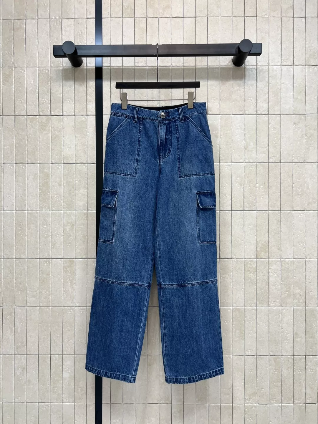 노브랜드 워싱 블루 카고 와이드 진 상세 이미지 1