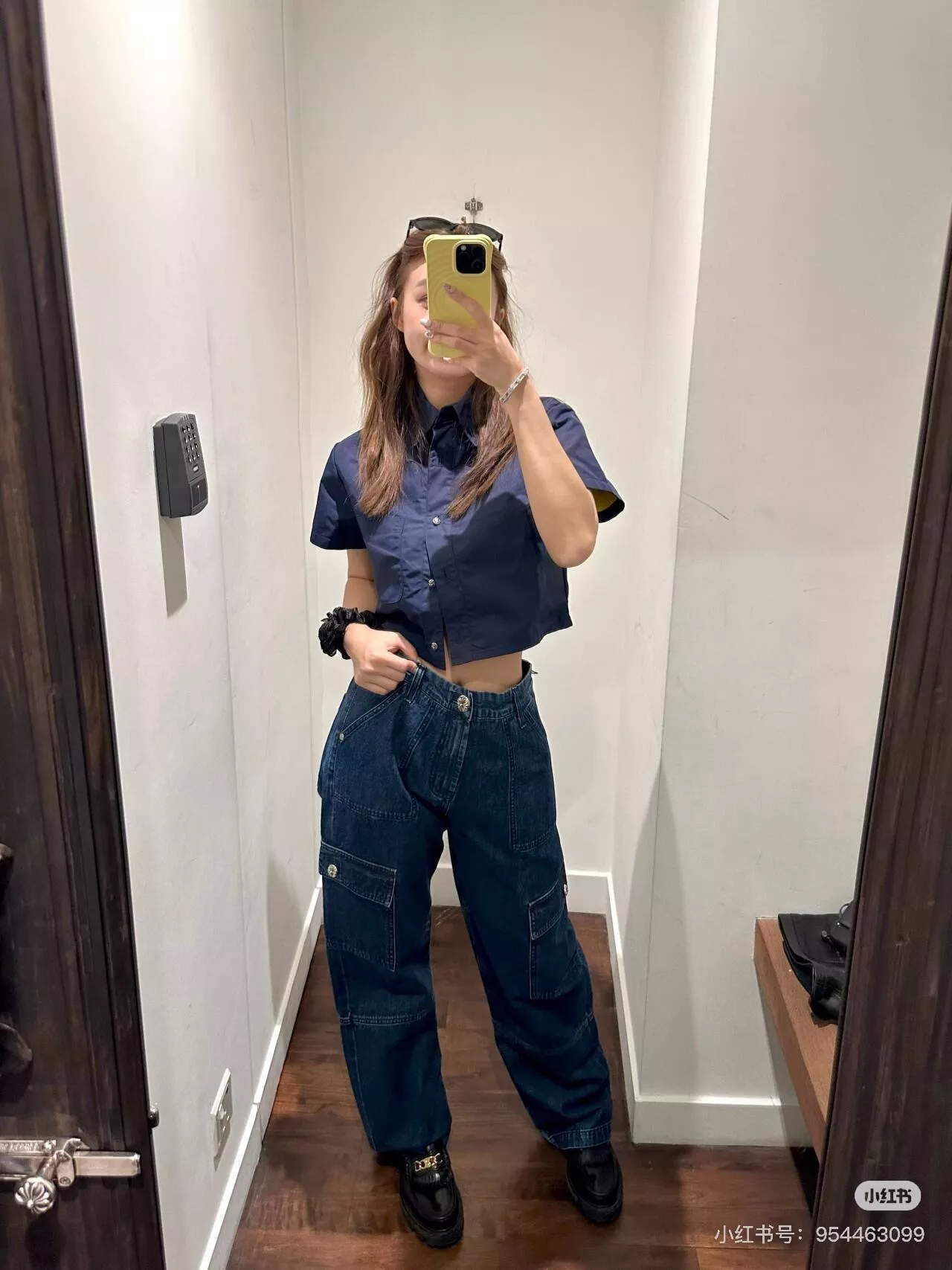 노브랜드 워싱 블루 카고 와이드 진 상세 이미지 12