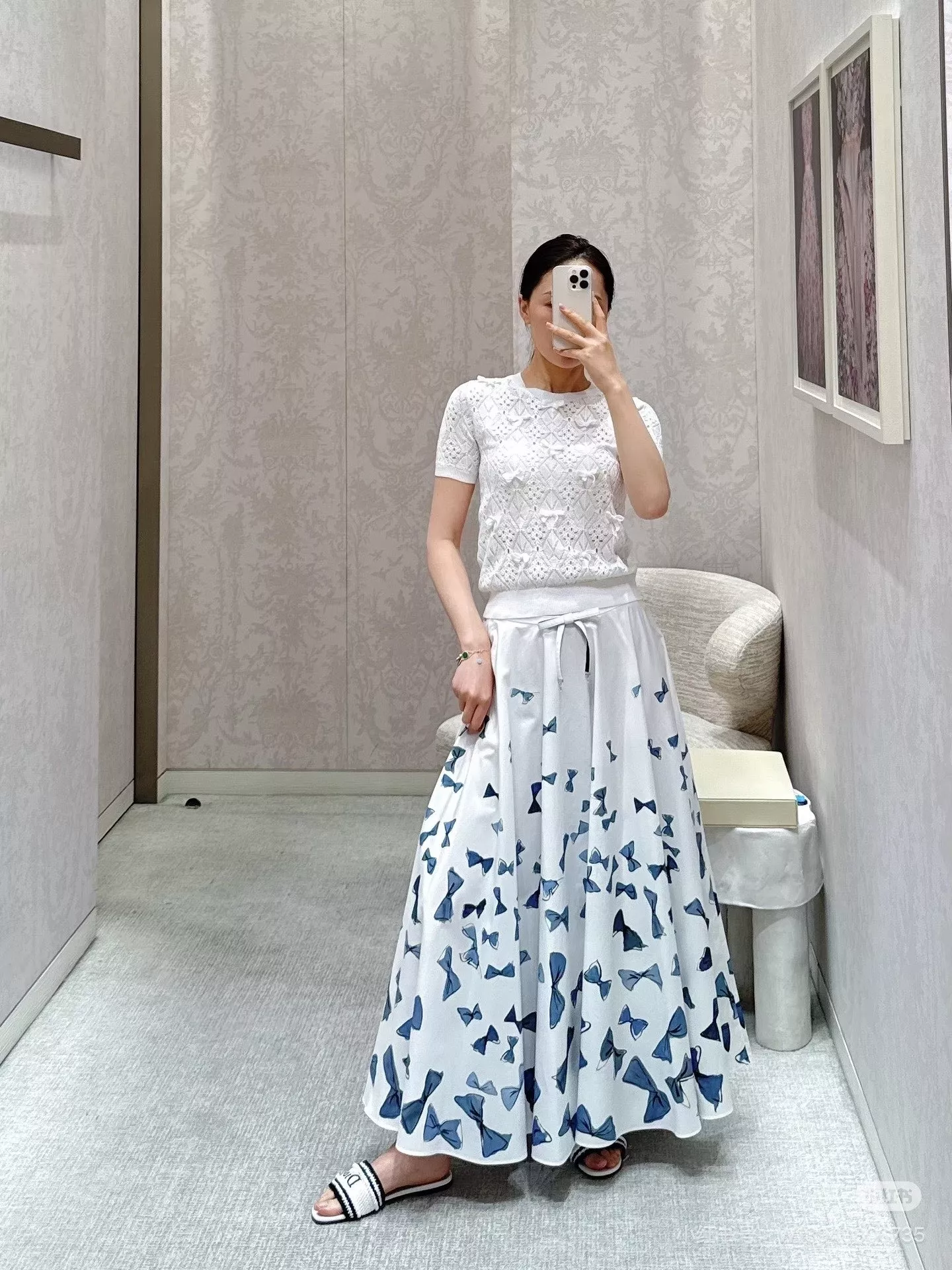 디올 나비 프린트 에이라인 스커트 상세 이미지 22