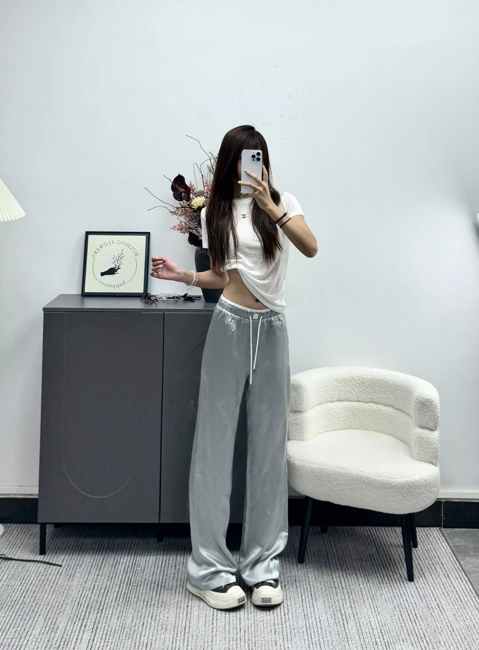 에르메스 배색 스트링 와이드 팬츠 상세 이미지 11