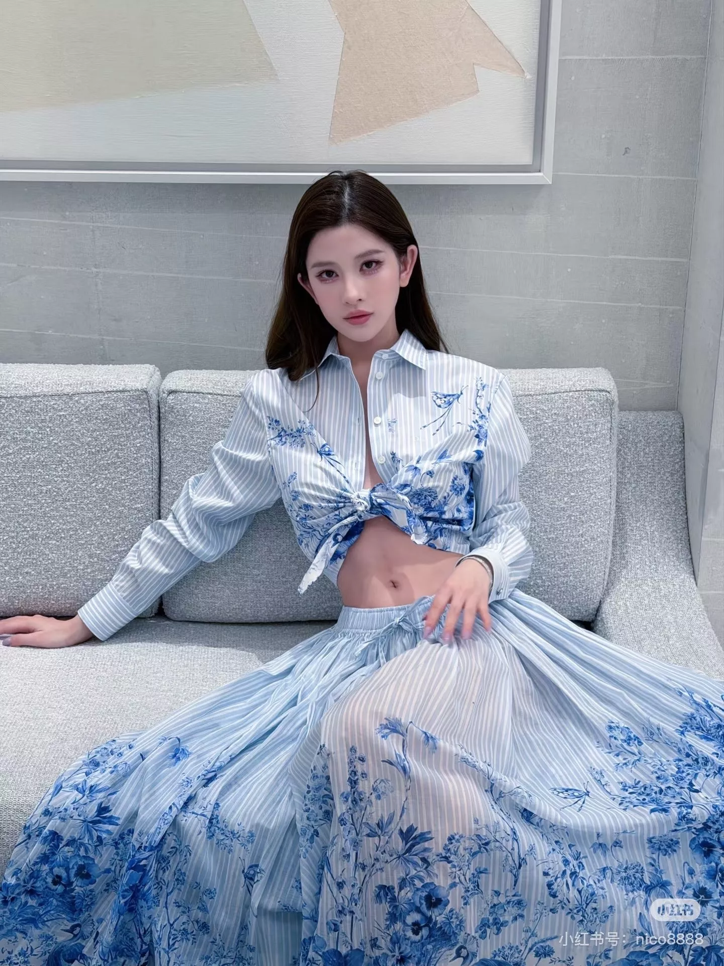 디올 플라워 버드 프린트 스트라이프 타이 셔츠 상세 이미지 18
