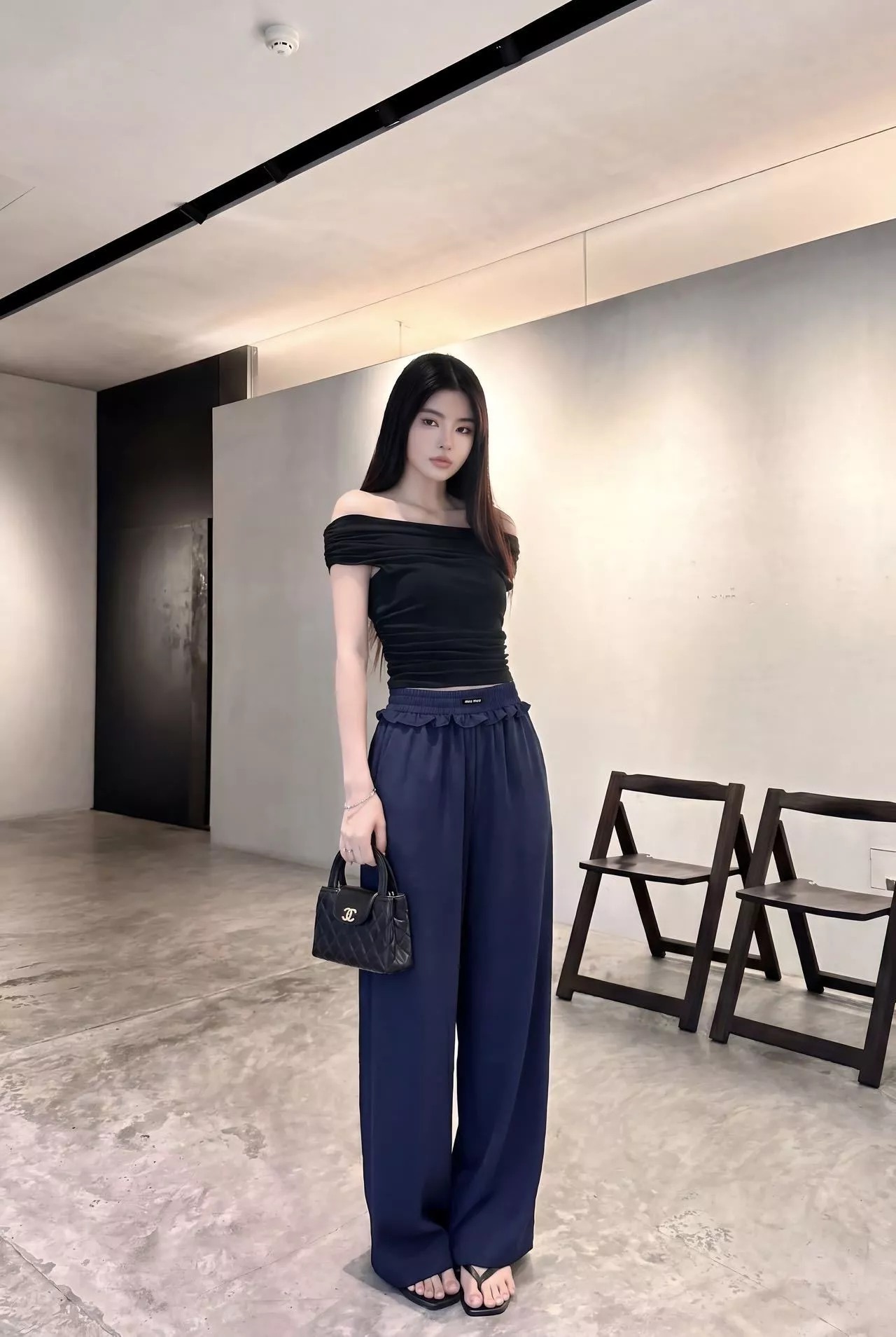 미우미우 프릴 허리 와이드 밴딩 팬츠 상세 이미지 12