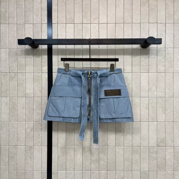 루이비통 워시드 데님 벨트 스커트
