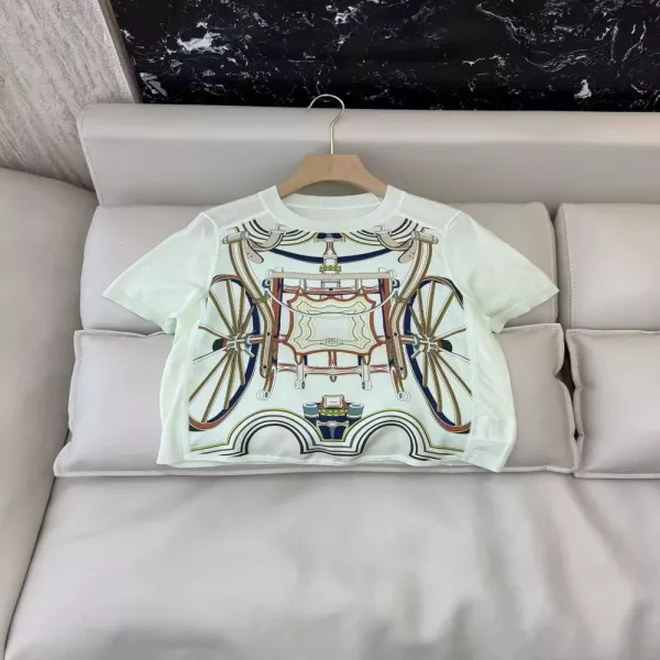 에르메스 실크 배색 프린트 니트 탑