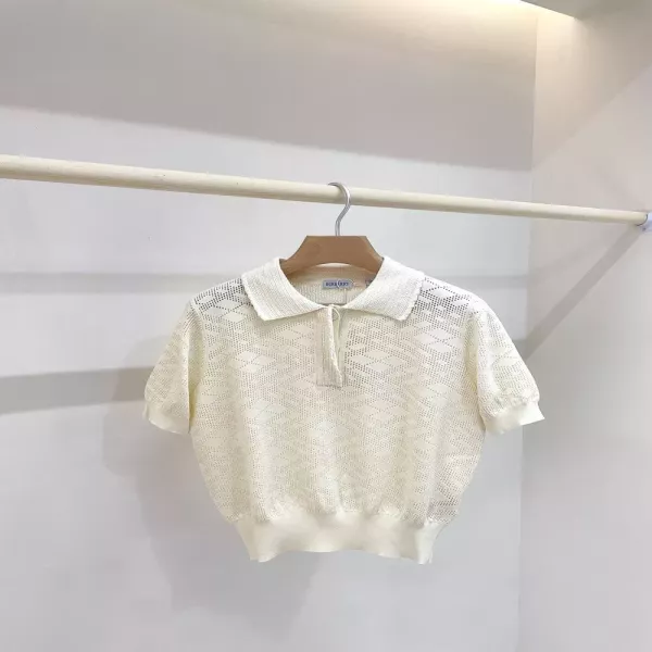 버버리 카라 포인트 반팔 니트 탑