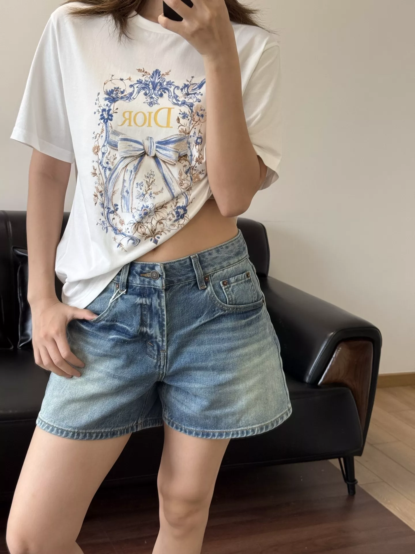 디올 버터플라이 프린트 코튼 반팔 탑 상세 이미지 36