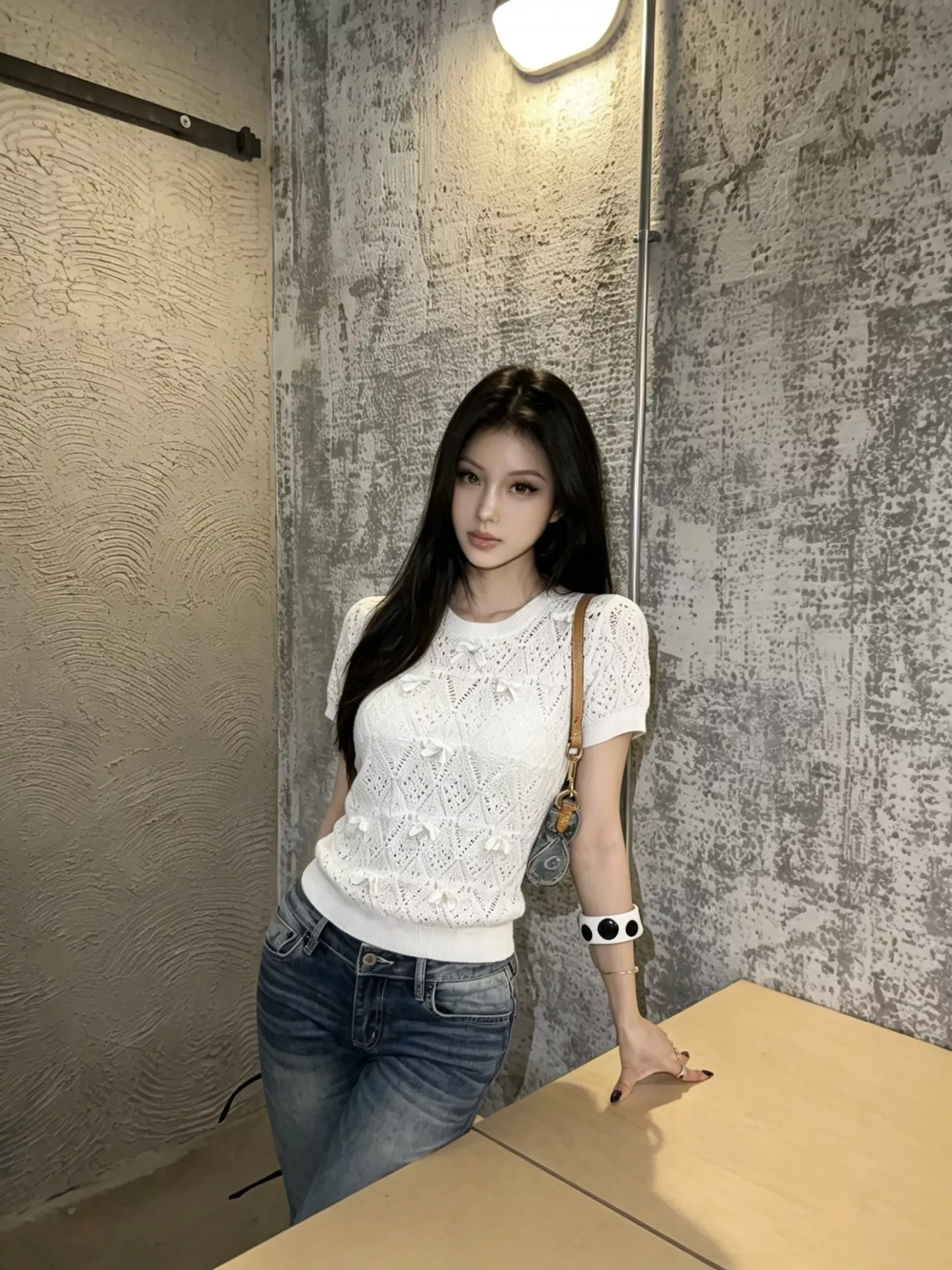 디올 리본 장식 포인트 반소매 니트 상세 이미지 13