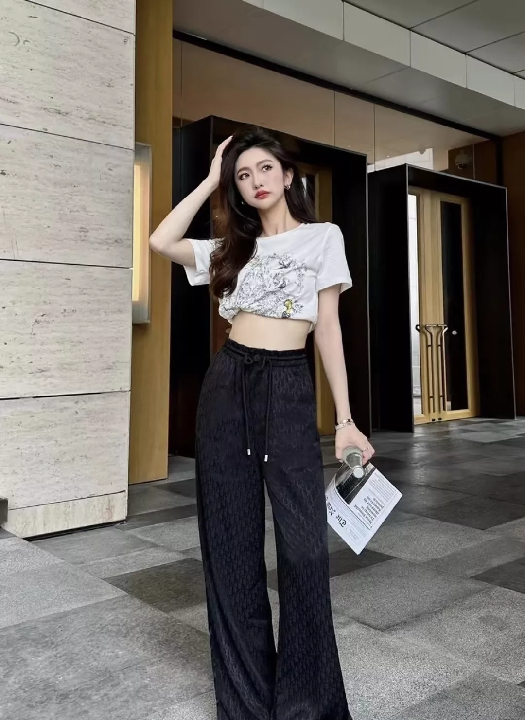 디올 자카드 와이드 밴딩 팬츠 상세 이미지 30